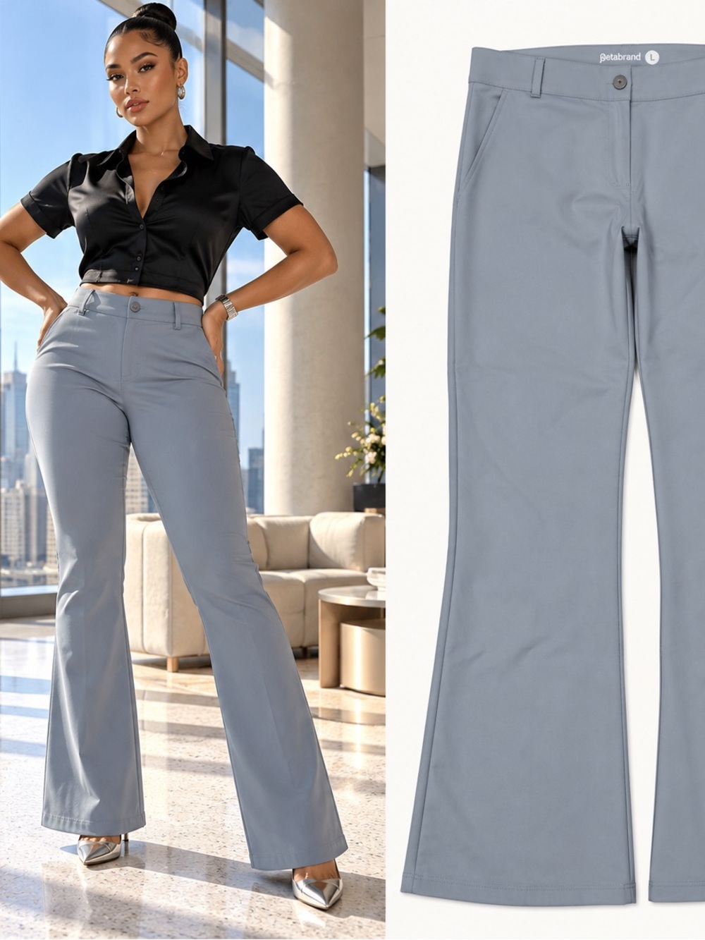 Betabrand Dress Pant Yoga Pants Women’s L Gray Bootcut Stretch Work Pants